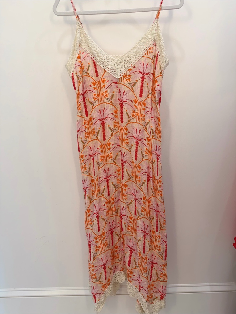 Haute Hippie Crochet-Trim Floral Slip Dress — Pink & Orange